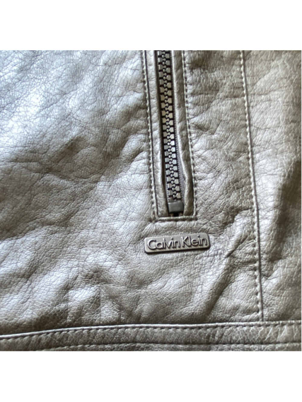Calvin Klein Men's L Gray Leather Hooded Full Zip Lined Short Jacket Logo - Picture 4 of 6